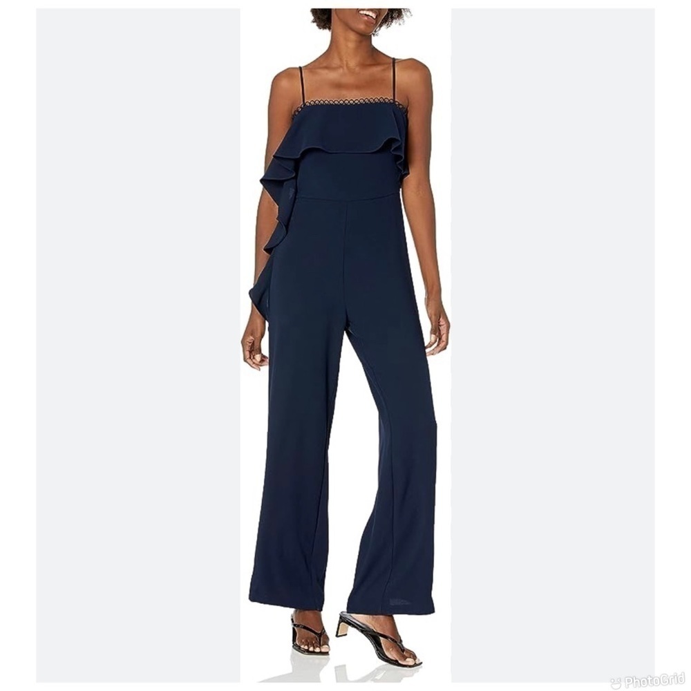 Monique Lhuillier Ruffle Sleeveless Jumpsuit
